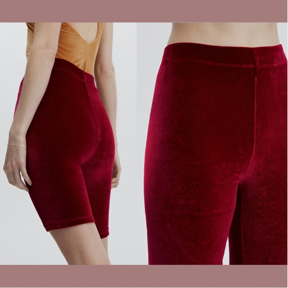 NWT $50 Fabletics [ Medium 8 ] High Waisted Velour 9'' Short in Cherry‎ Red - Picture 2 of 11
